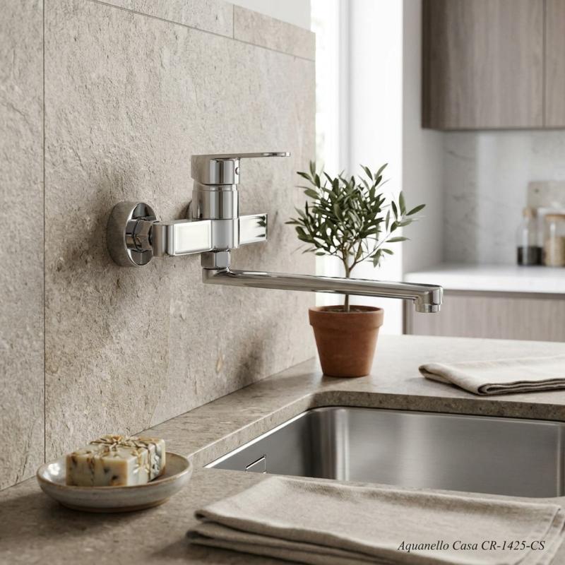 Aquanello Casa Eenhendel Keuken Muurkraan Chroom met uitloop 25 cm CR-1425-CS
